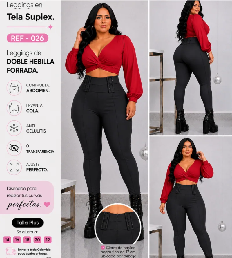 Leggins de cuatro hebillas forradas - Ref 026 Talla Plus