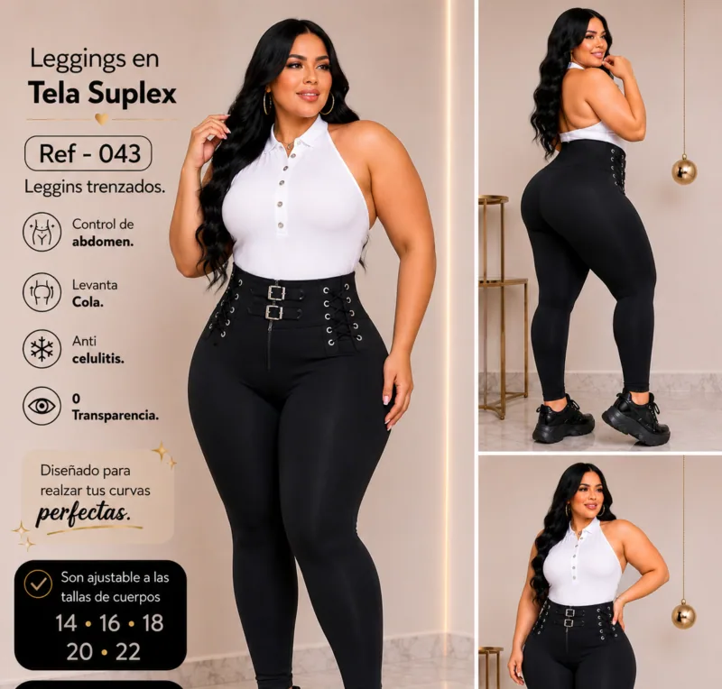 Leggins de trenzado lateral y hebillas - Ref 043 Talla Plus