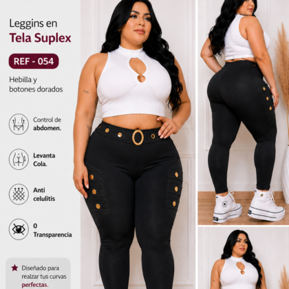 Leggins con hebillas y botones doble tela - Ref 054 Talla Plus