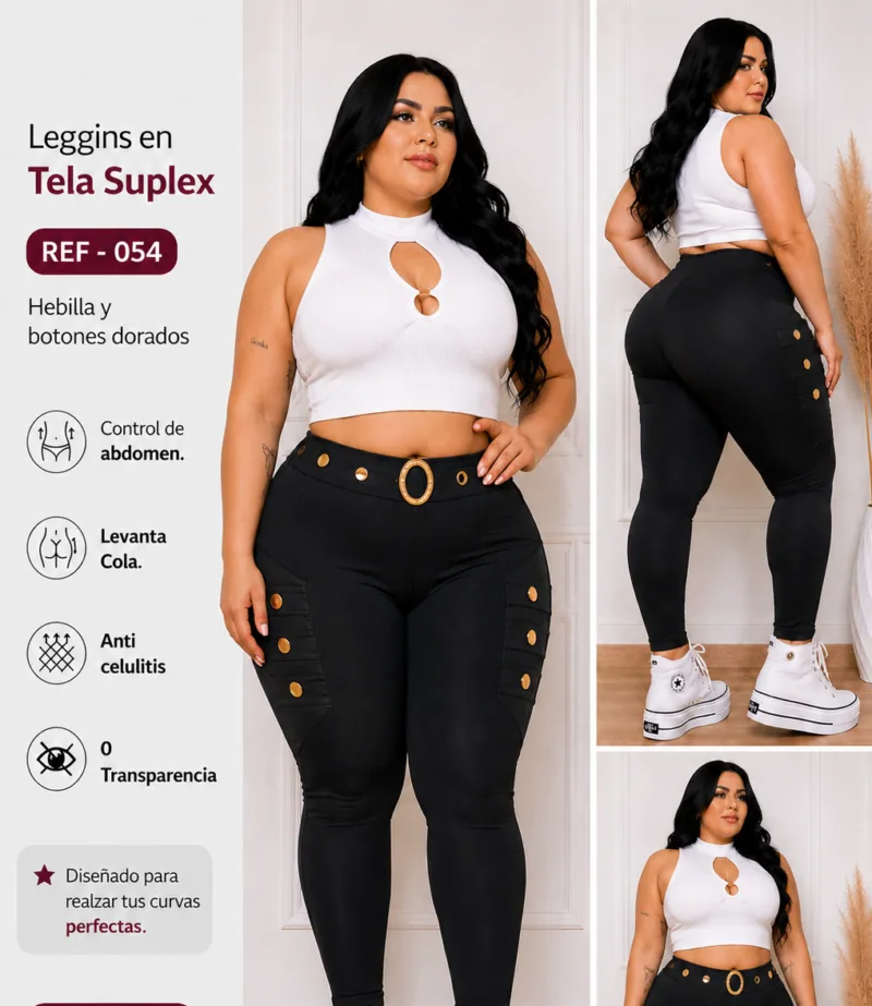 Leggins con hebillas y botones doble tela - Ref 054 Talla Plus