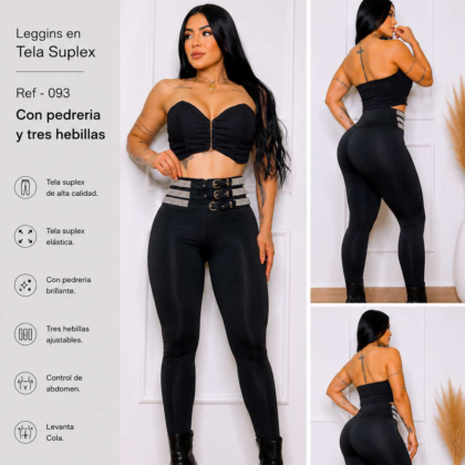 Leggins de 3 correas con pedreria - Ref 093