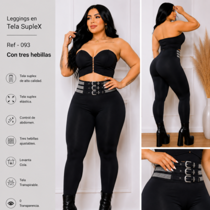 Leggins con tres correas de pedreria - Ref 093 Talla Plus