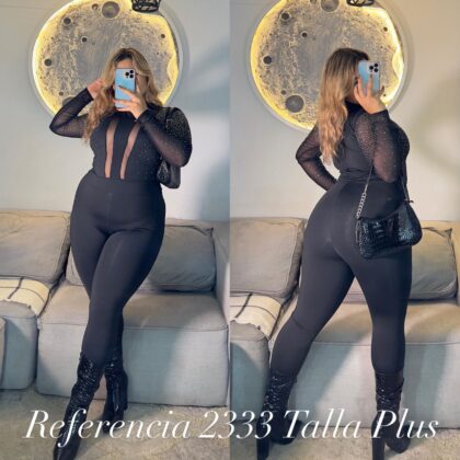 Enterizo con malla y pedreria - Ref 2333 Talla Plus