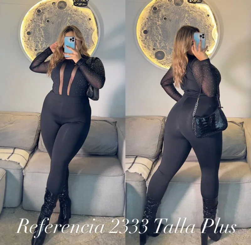 Enterizo con malla y pedreria - Ref 2333 Talla Plus