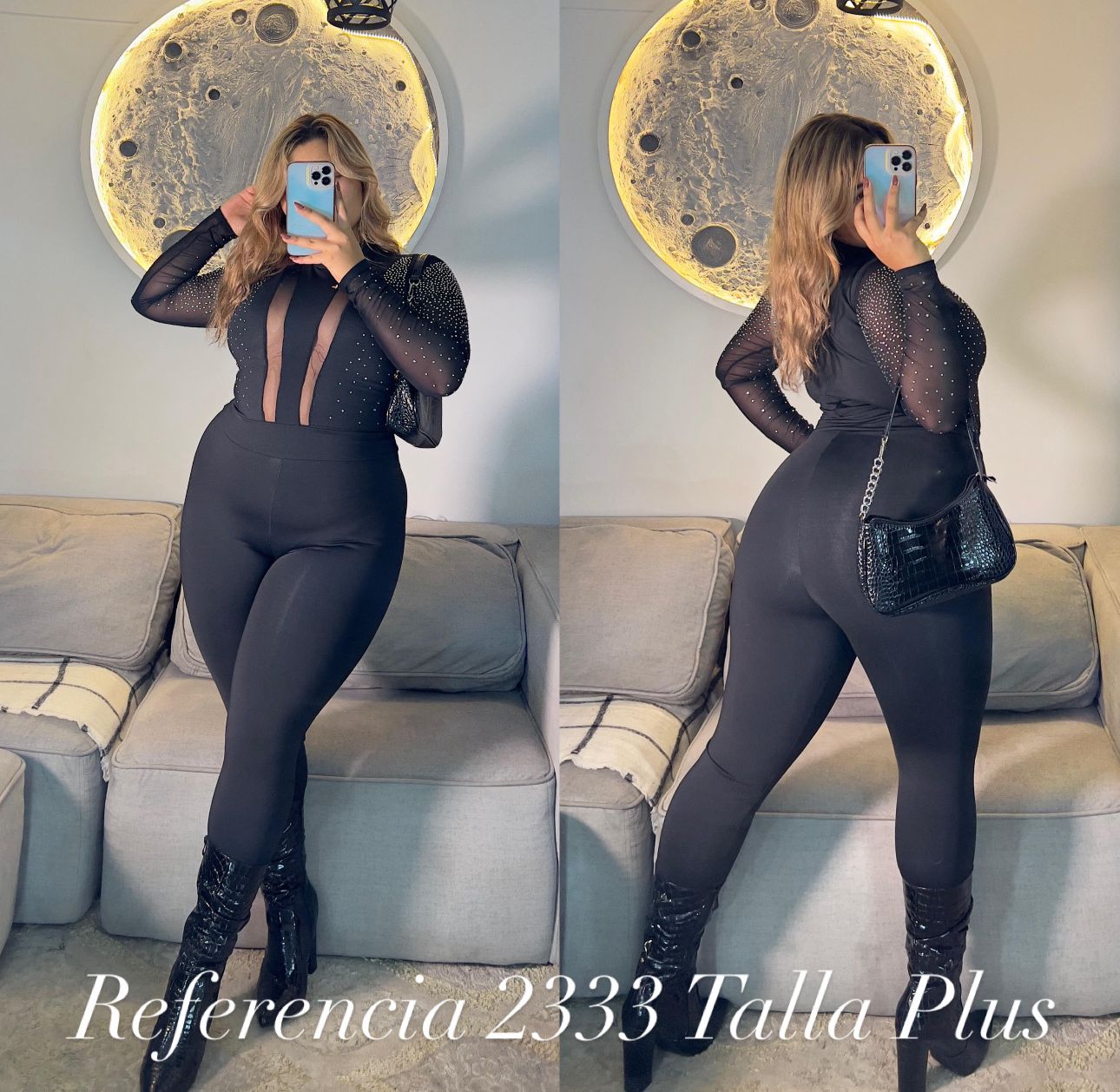 Enterizo con malla y pedreria - Ref 2333 Talla Plus