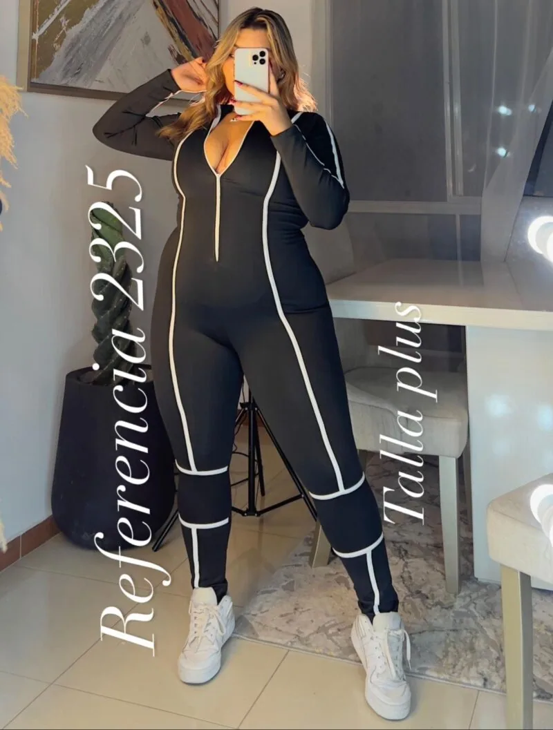 Enterizo todo largo de lineas blancas - Ref 2325 Talla Plus