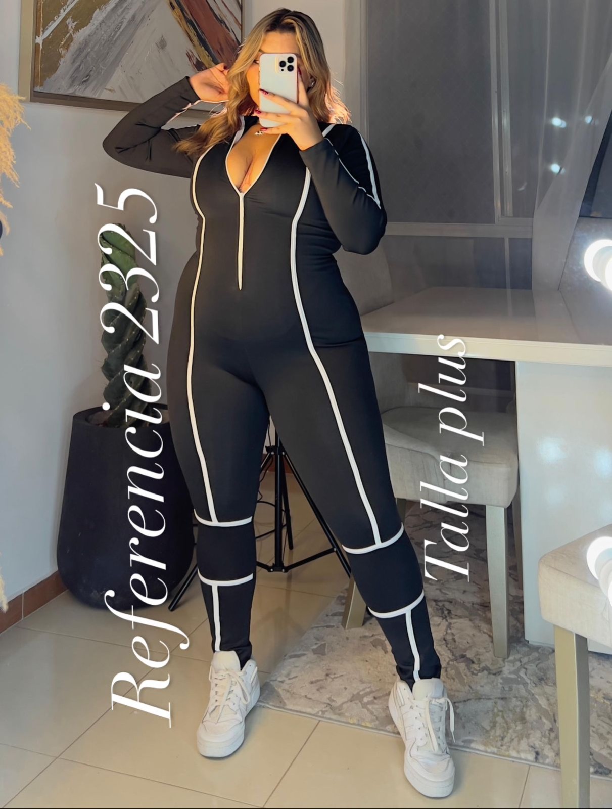 Enterizo todo largo de lineas blancas - Ref 2325 Talla Plus