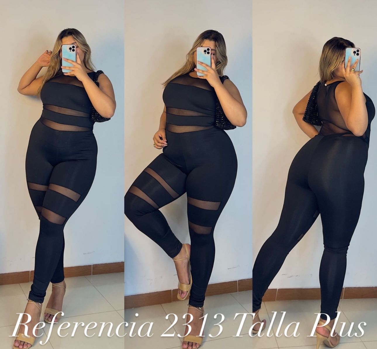 Enterizo de corte inclinados de malla tex - Ref 2313 Talla Plus