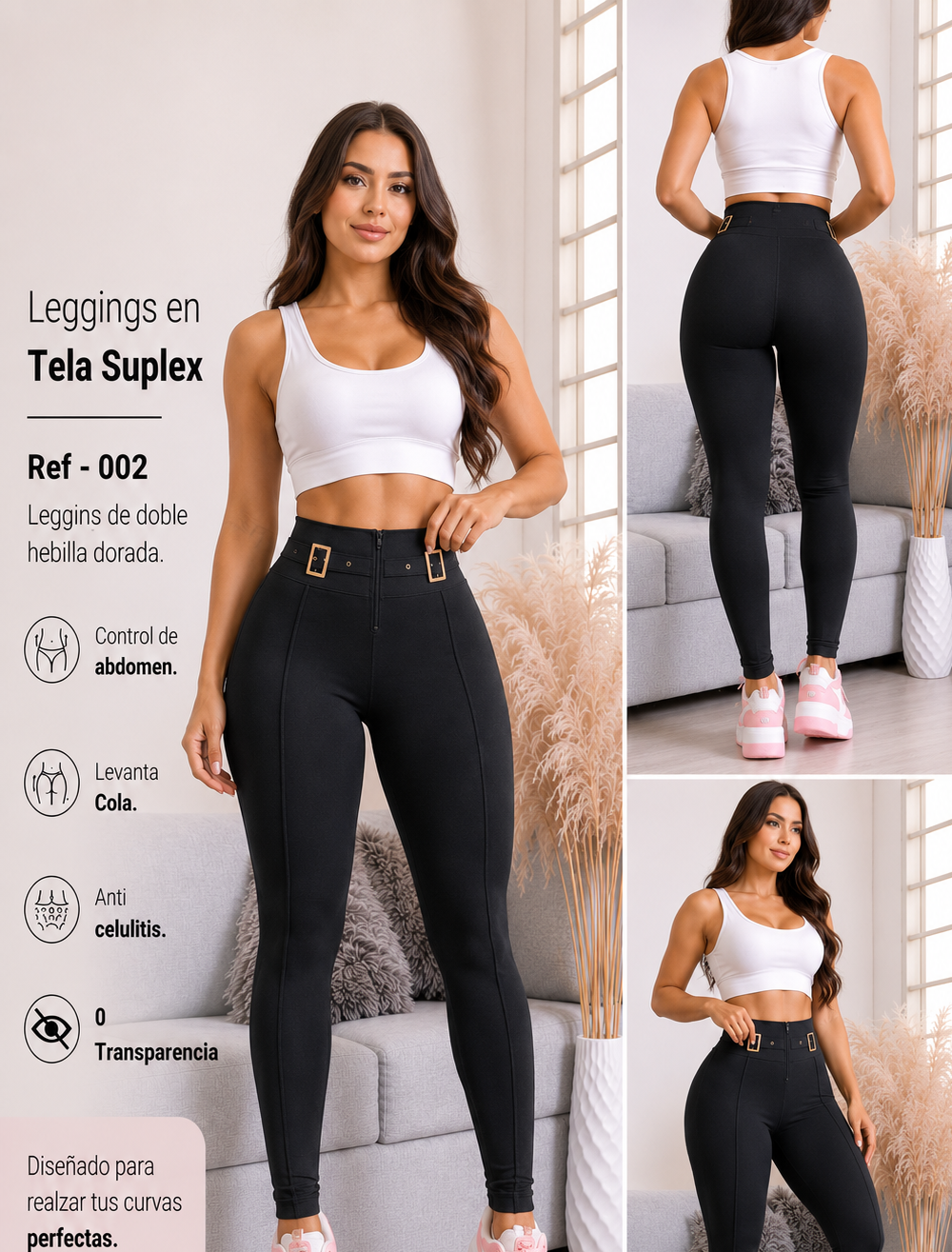 Leggins de doble hebilla dorada - Ref 002