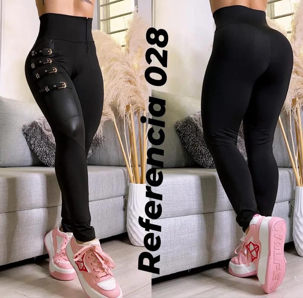 Leggins de cuatro hebillas con efecto cuero - Ref 028
