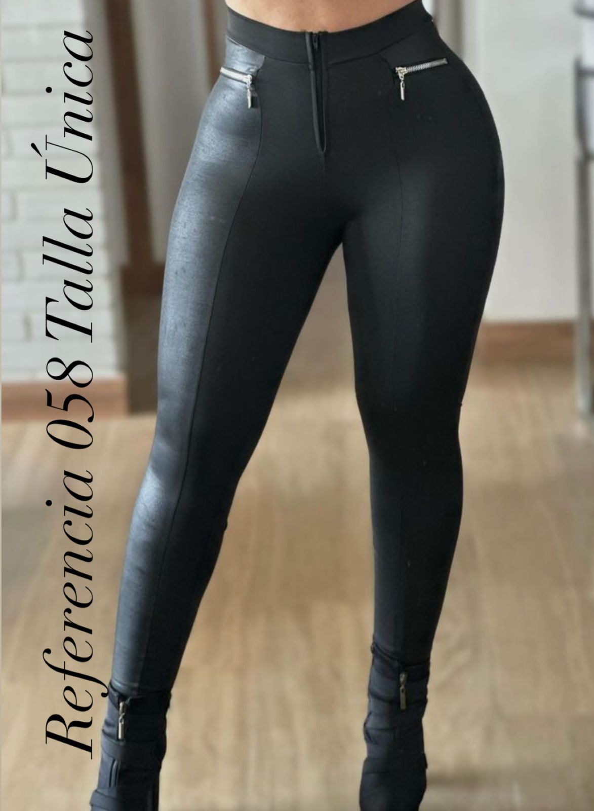 Leggins de doble cierre y efecto cuero - Ref 058