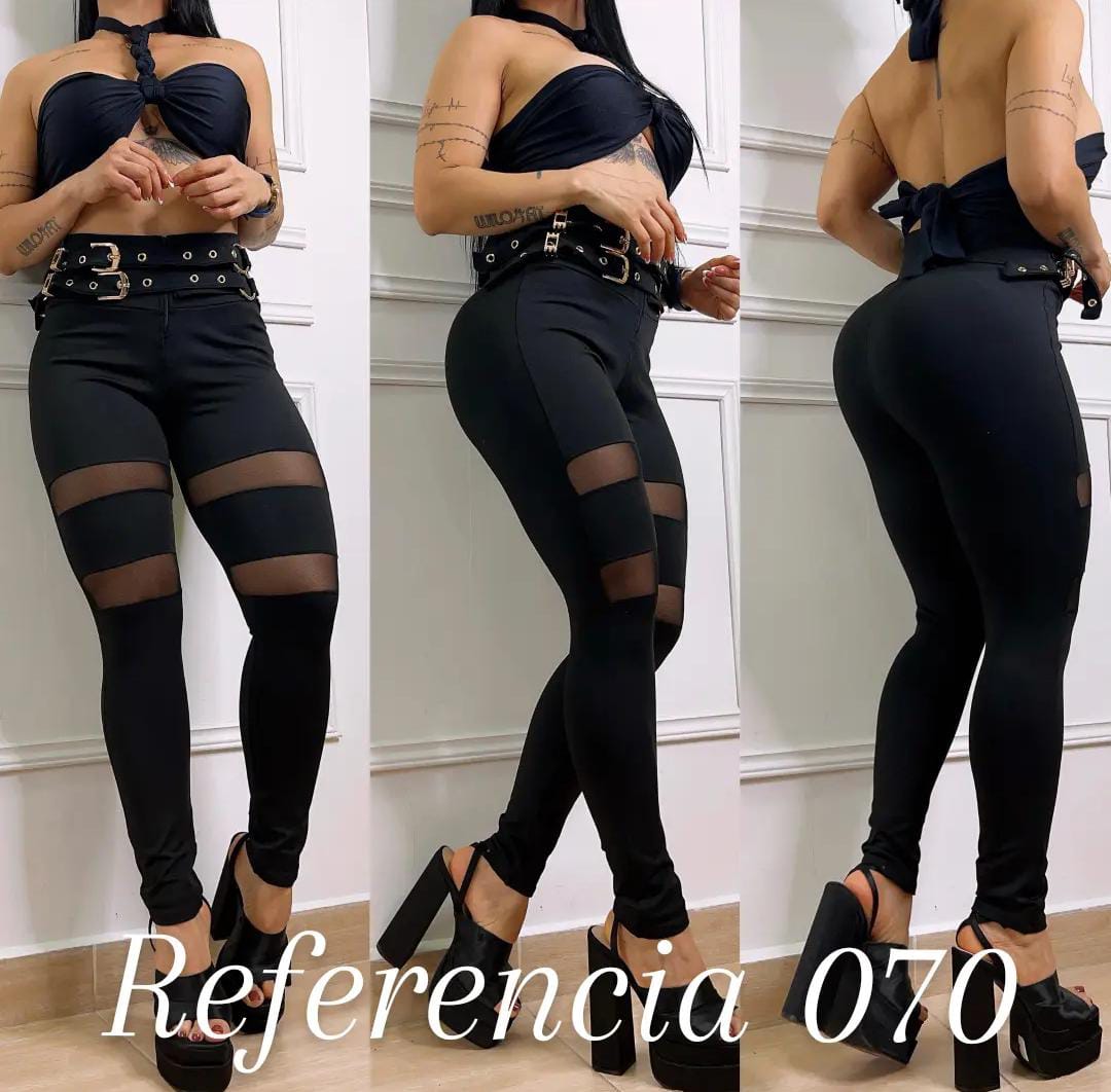 Leggins con malla, Argolla y hebillas - Ref 070