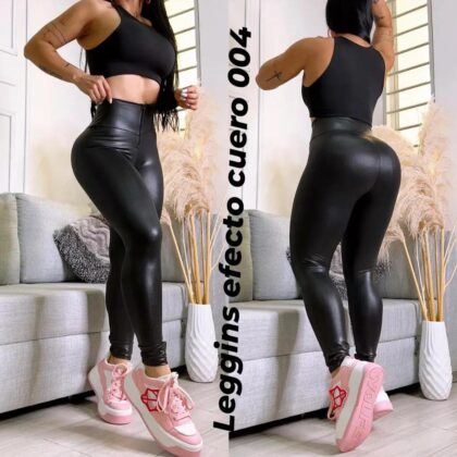 Leggins clasico de cierre en Efecto Cuero - Tela Shinzada Ref SH004