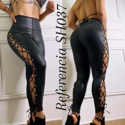 Leggins en efecto cuero con trenzado - Ref SH037