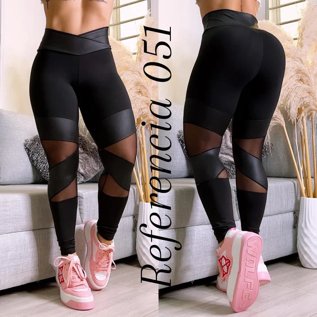 Leggins con suplex efecto cuero y malla - Ref 051
