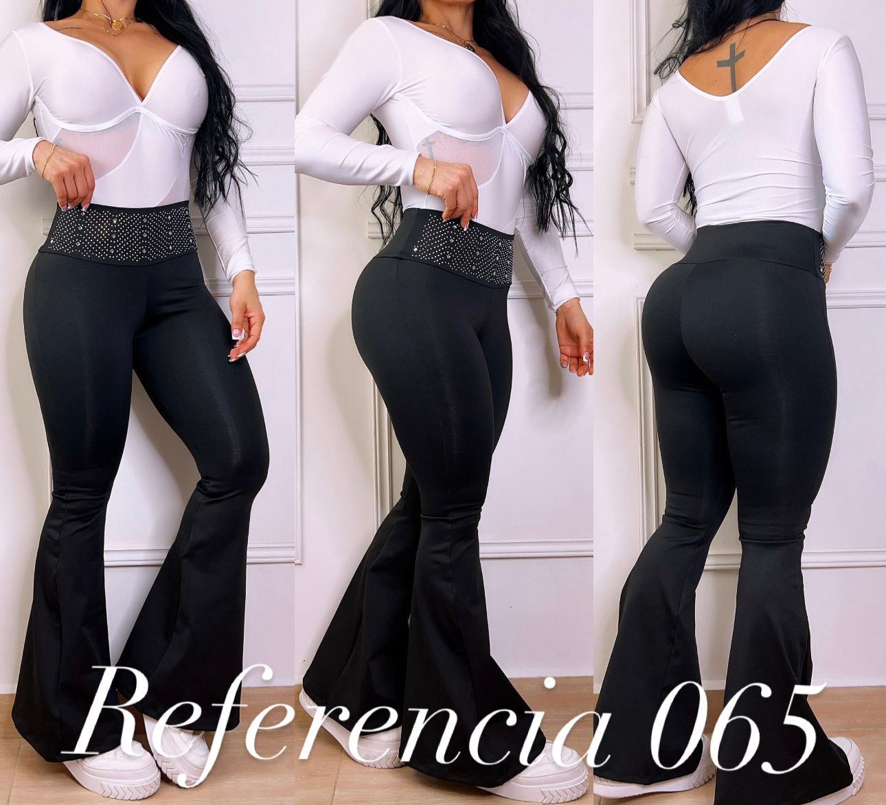 Leggins clásico bota campana de pedreria - Ref 065