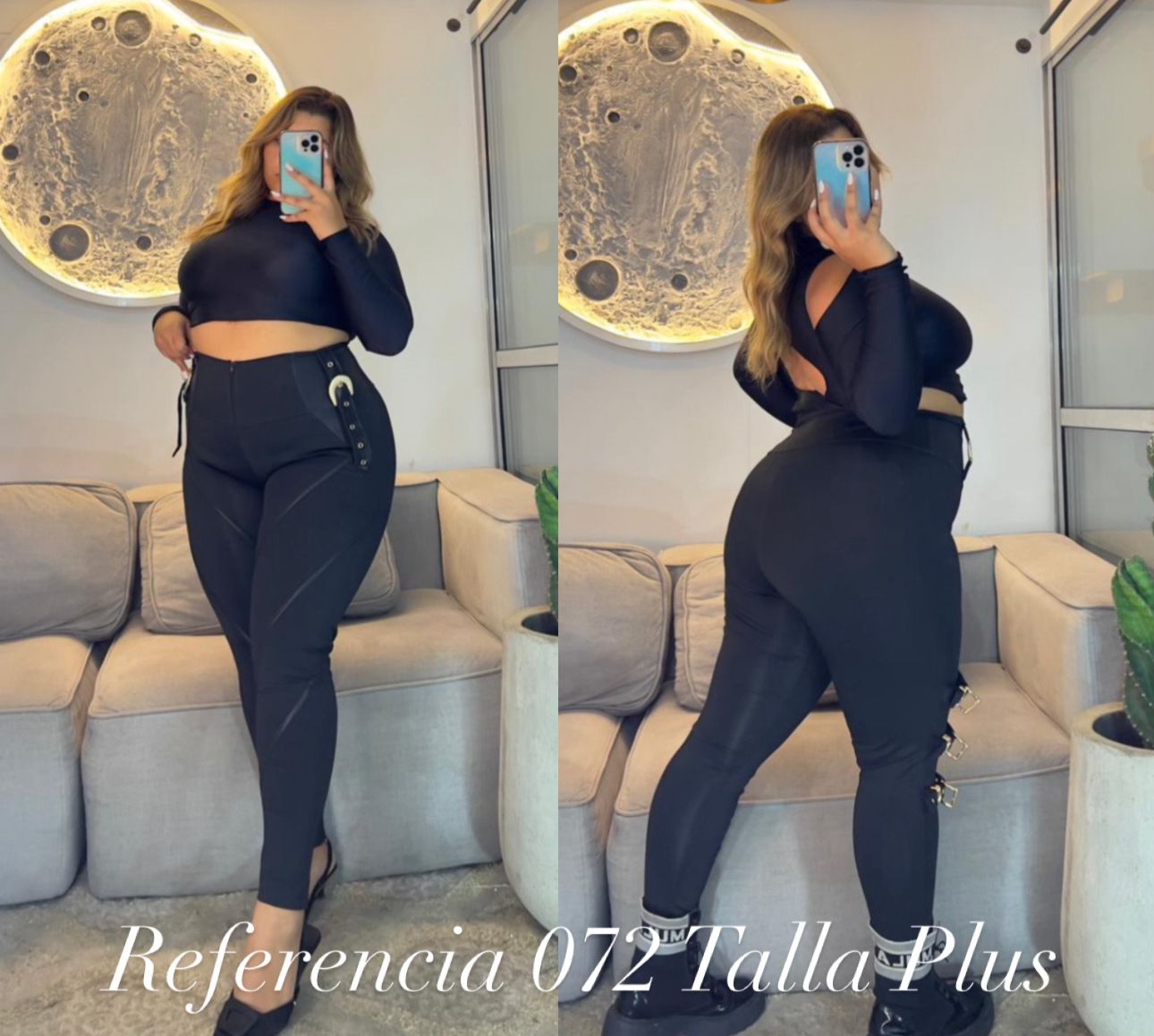 Leggins con hebillas y pretina en efecto cuero - Ref 072 Talla Plus
