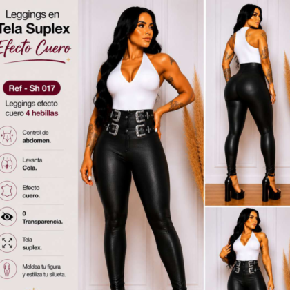 Leggins efecto cuero de cuatro hebillas - Ref SH017