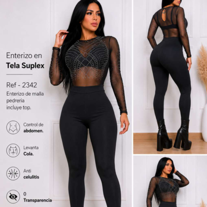 Enterizo de pedreria y top - Ref 2342 Talla Unica