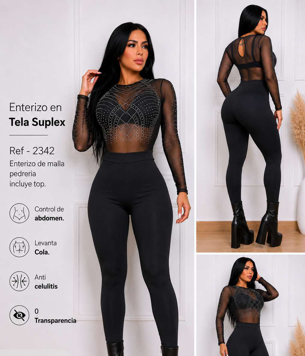 Enterizo de pedreria y top - Ref 2342 Talla Unica