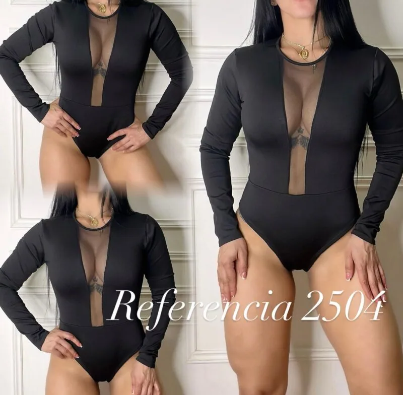 Bodys manga larga con malla control de abdomen - Ref 2504 Talla Unica