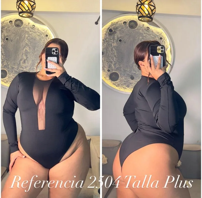 Bodys manga larga con malla control de abdomen - Ref 2504 Talla Plus