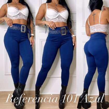 Leggins correa de pedreria y hebilla grande Color Azul- Ref 101 Talla unica
