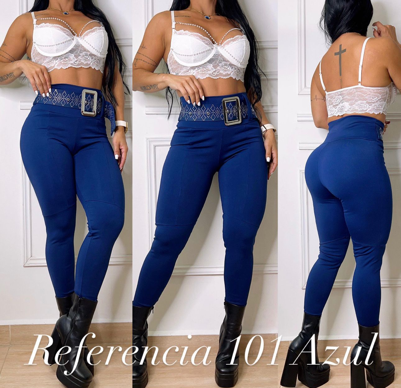 Leggins correa de pedreria y hebilla grande Color Azul- Ref 101 Talla unica