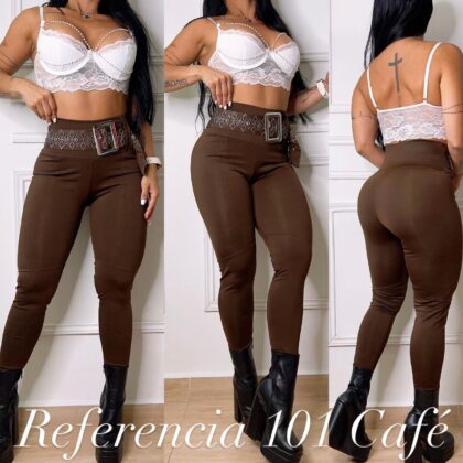 Leggins correa de pedreria y hebilla grande Color Cafe- Ref 101 Talla unica