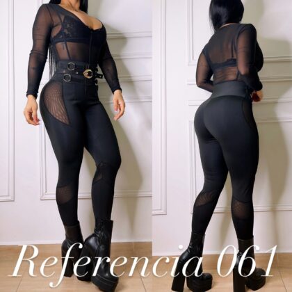 Leggins de con hebilla dorada y malla tex – Ref 061 Talla Unica