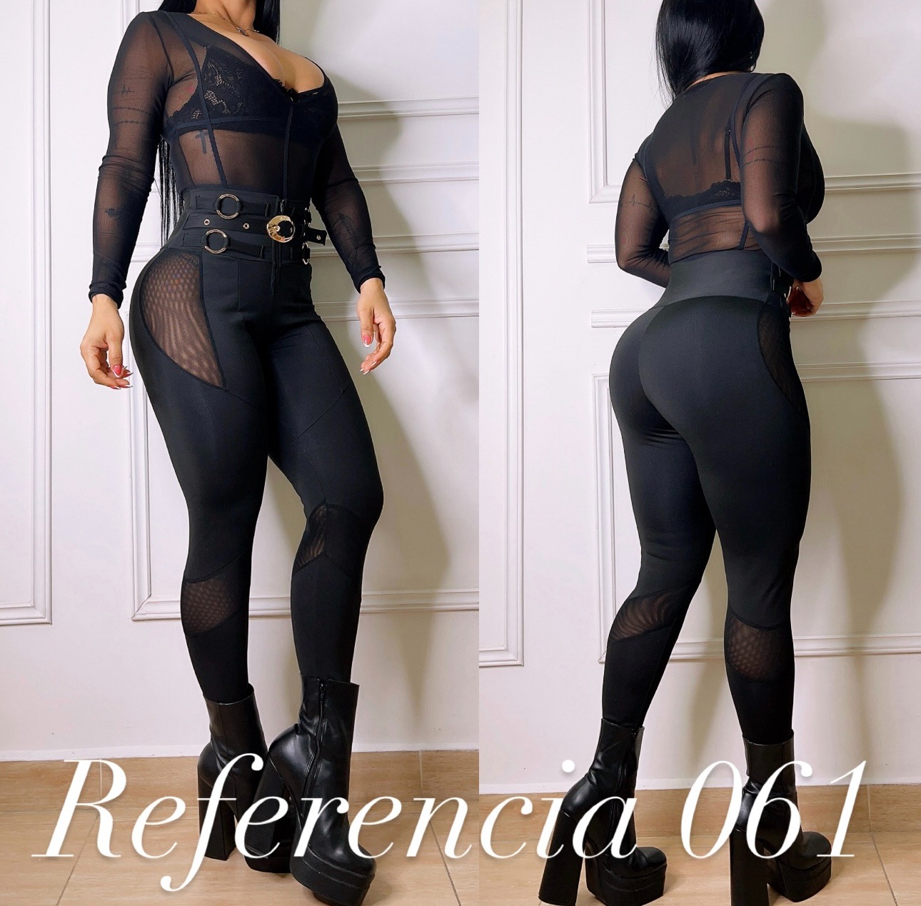 Leggins de con hebilla dorada y malla tex – Ref 061 Talla Unica