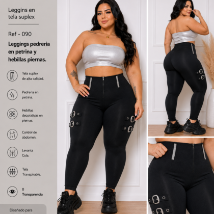 Leggins de pasadores de pedreria y hebillas - Ref 090