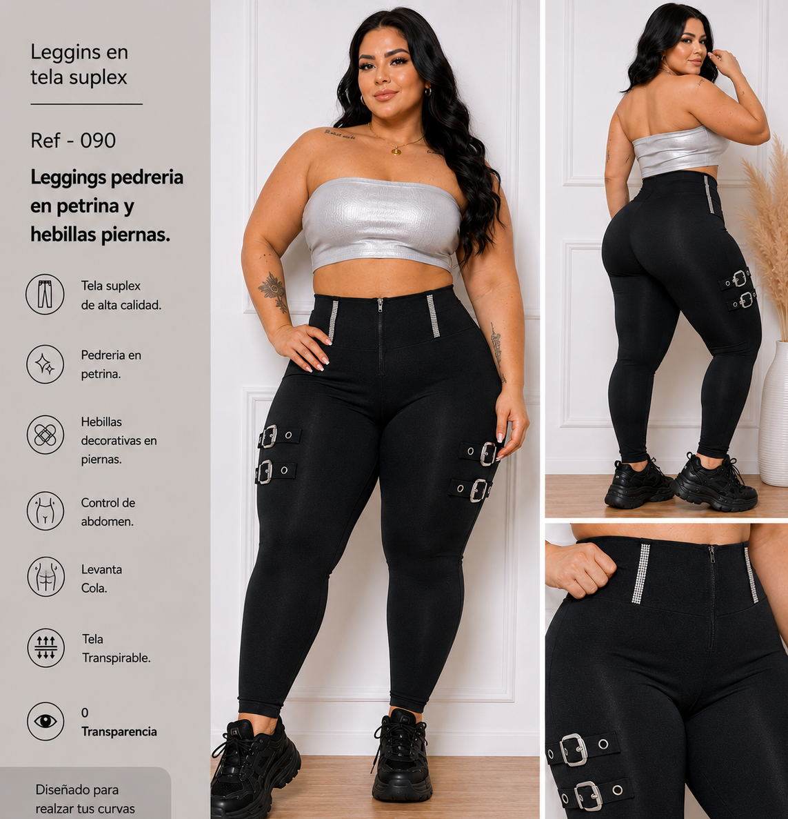 Leggins de pasadores de pedreria y hebillas - Ref 090