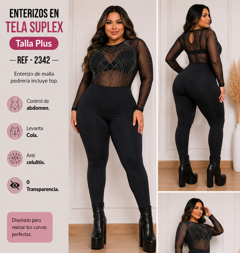 Enterizo de pedreria y top - Ref 2342 Talla Plus